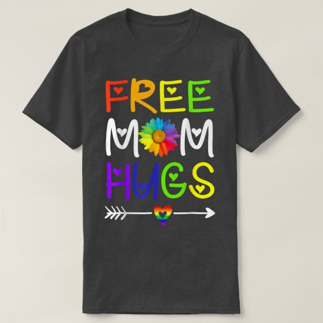 Free Mamma Hugs Daisy Rainbow Heart LGBT Pride Mån T Shirt (Design framsida)