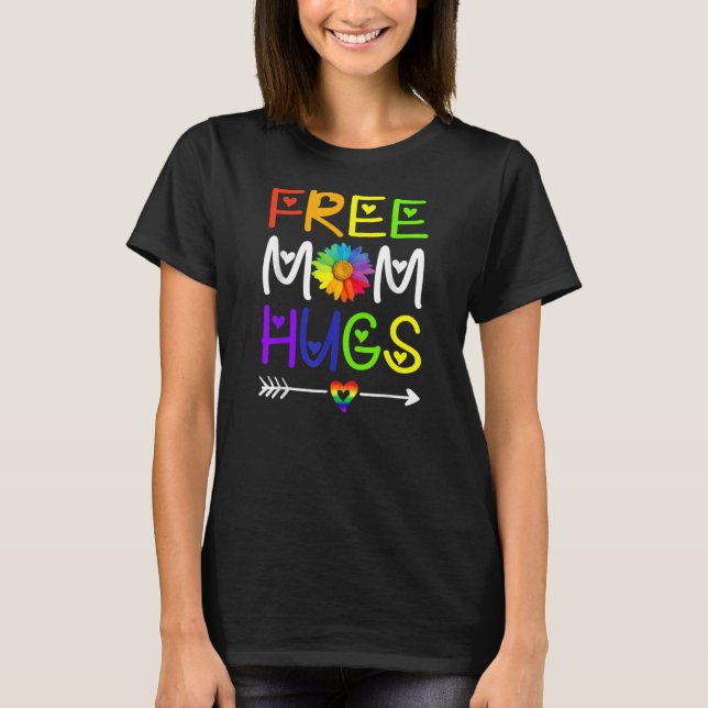 Free Mamma Hugs Daisy Rainbow Heart LGBT Pride T Shirt (Framsida)