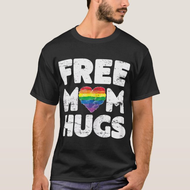 Free Mamma Hugs Free Mamma Hugs Rainbow Gay pride  T Shirt (Framsida)