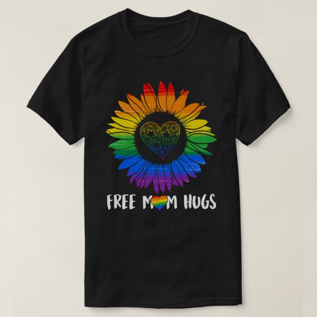 Free Mamma Hugs Gay pride HBT Daisy Rainbow Flower T Shirt (Design framsida)