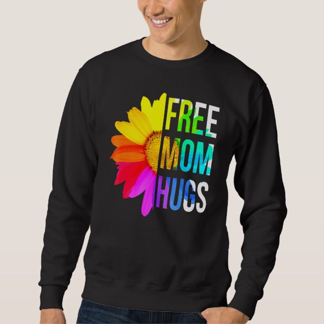 Free Mamma Hugs Gay pride Lgbt Daisy Rainbow Flowe Lång Ärmad Tröja (Framsida)