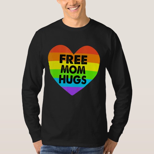 Free Mamma Hugs Gay pride Transgender Rainbow Hear T Shirt (Framsida)
