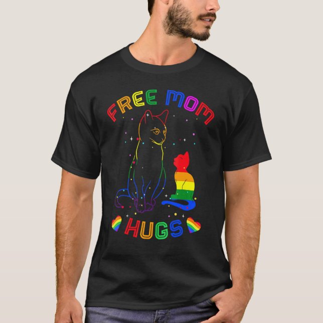 Free Mamma Hugs Lgbt Cat Gay pride Rainbow 2 T Shirt (Framsida)