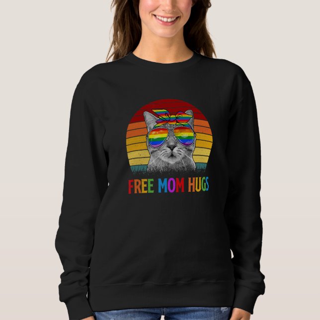 Free Mamma Hugs Lgbt Pride Cat Rainbow Flagga T Shirt (Framsida)