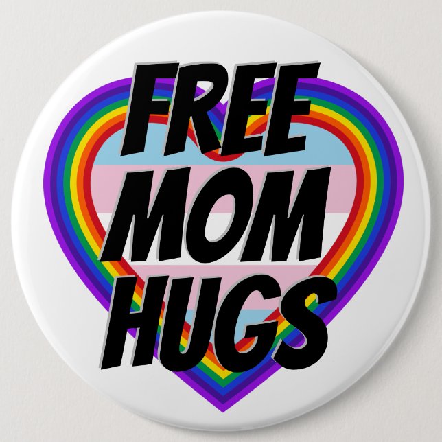 Free Mamma Hugs LGBT Pride Rainbow Heart Knapp (Framsida)