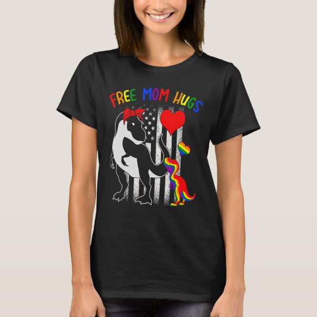 Free Mamma Hugs Mamasaurus Dino Rainbow Rex Ally L T Shirt (Framsida)