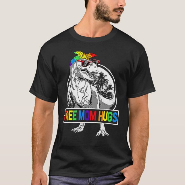 Free Mamma Hugs Mamasaurus Dinosaur Rex Ally Rainb T Shirt (Framsida)