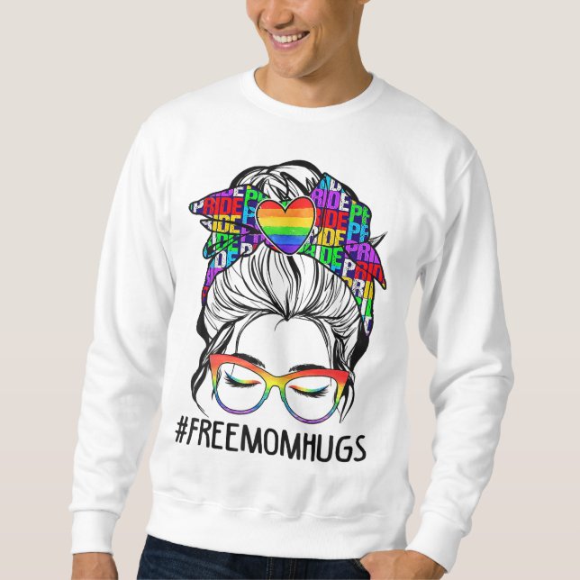 Free Mamma Hugs Messy Bun LGBT Pride Rainbow Lång Ärmad Tröja (Framsida)