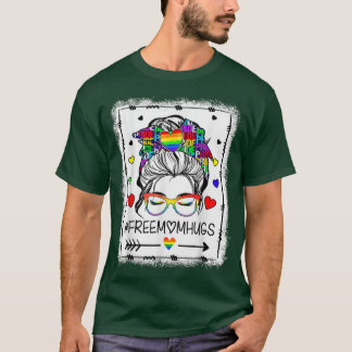 Free Mamma Hugs Messy Bun LGBT Pride Rainbow T Shirt