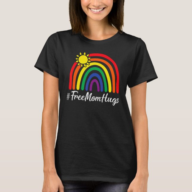 Free Mamma Hugs Messy Bun Lgbt Pride Sol Rainbow T Shirt (Framsida)
