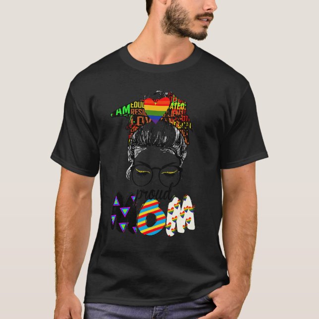 Free Mamma Hugs Messy Bun Lgbt Pride Sol Rainbow T Shirt (Framsida)