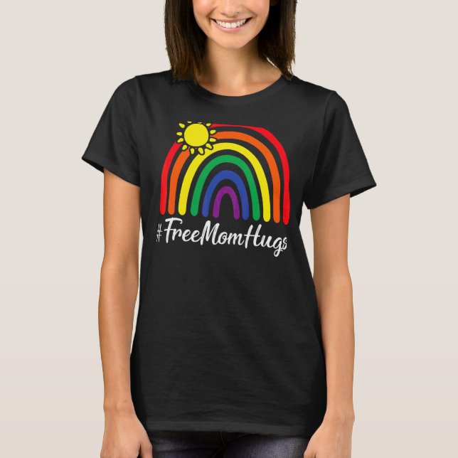 Free Mamma Hugs Messy Bun Lgbt Pride Sol Rainbow T Shirt (Framsida)