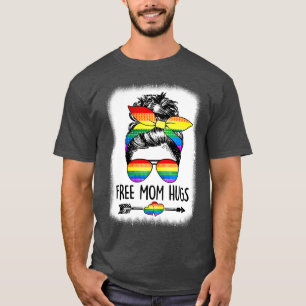 Free Mamma Hugs Messy Bun Rainbow LGBT Gay pride L T Shirt