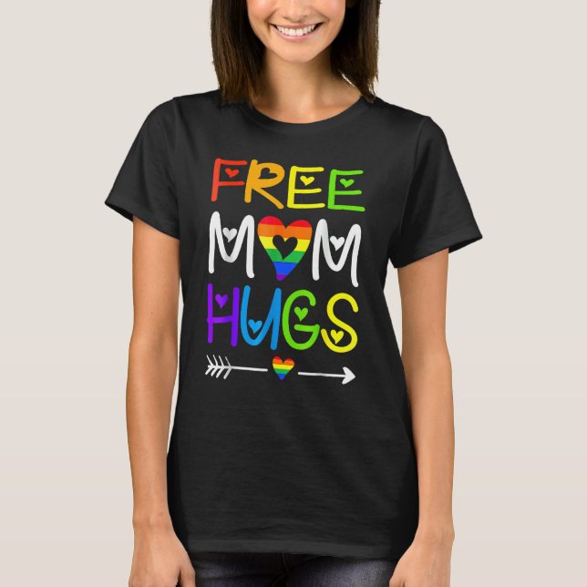 Free Mamma Hugs Pride Rainbow Heart Lgbt Gay pride T Shirt (Framsida)