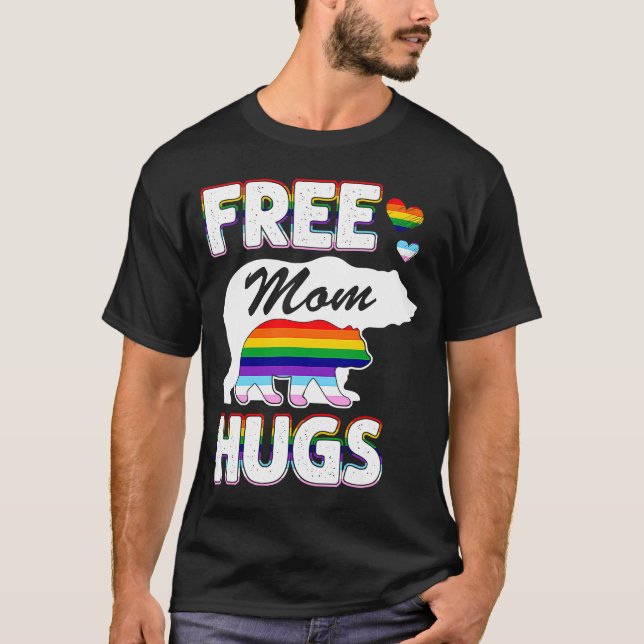 Free Mamma Hugs Rainbow Grått Pride LGBT  T Shirt (Framsida)