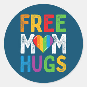 Free Mamma Hugs Rainbow Heart LGBT Ally Pride Mont Runt Klistermärke