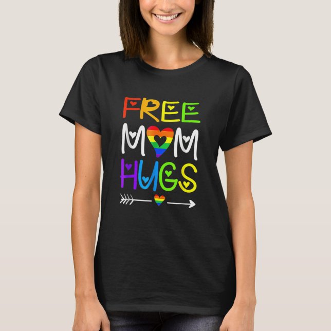 Free Mamma Hugs Rainbow Heart Lgbt Pride månad 2 T Shirt (Framsida)