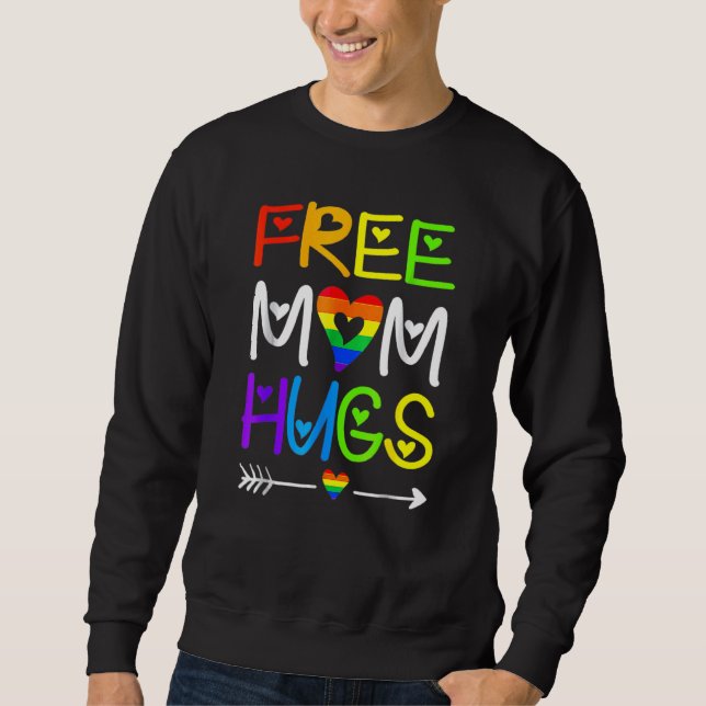 Free Mamma Hugs Rainbow Heart Lgbt Pride Månad Lång Ärmad Tröja (Framsida)