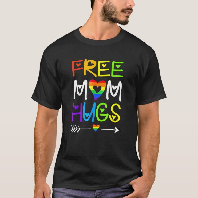 Free Mamma Hugs Rainbow Heart Lgbt Pride Månad T Shirt (Framsida)