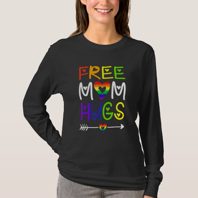 Free Mamma Hugs Rainbow Heart Lgbt Pride Månad T Shirt (Framsida)