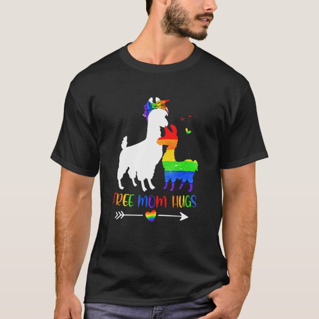 Free Mamma Hugs Rainbow Heart Mamma Llama Lgbt Pri T Shirt (Framsida)