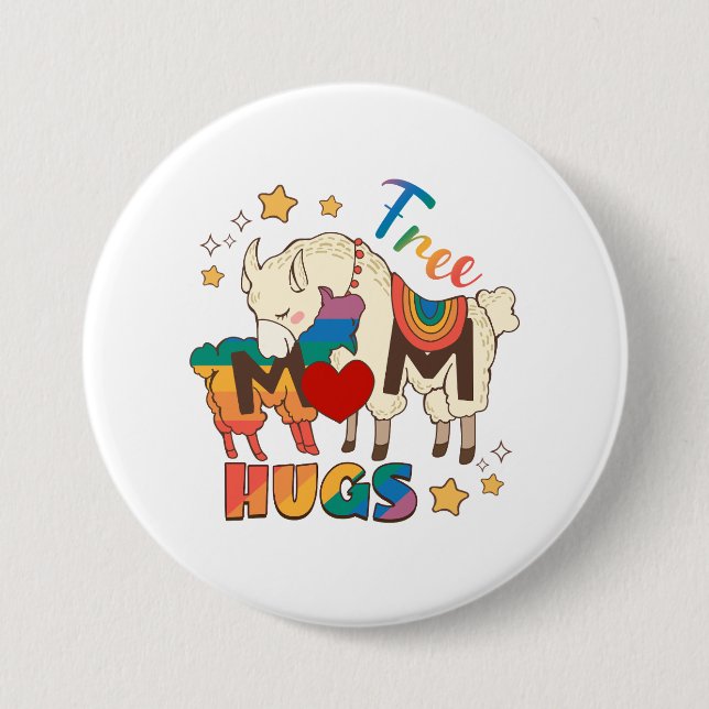 Free Mamma Hugs - Rainbow Sheep LGBTQ Pride Hug Knapp (Framsida)