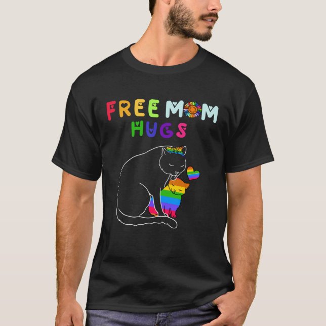 Free Mom Hugs Cat LGBT T Shirt (Framsida)