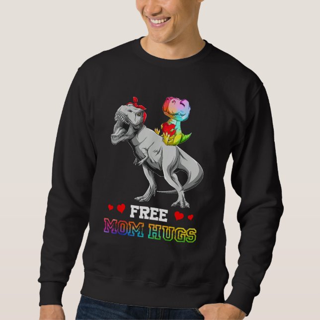 Free Mom Hugs Dinosaurus LGBT LGBTQ Pride Month Mo Lång Ärmad Tröja (Framsida)