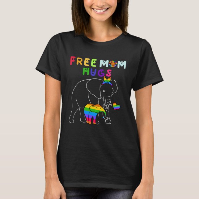 Free Mom Hugs Elephant LGBT T Shirt (Framsida)