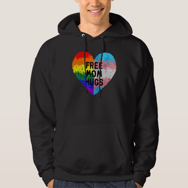 Free Mom Hugs Gay Pride Transgender Rainbow Flag Hoodie (Framsida)