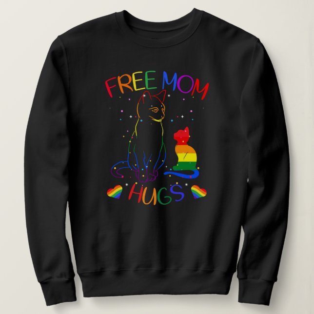 Free Mom Hugs LGBT Cat Gay Pride Rainbow  T Shirt (Design framsida)