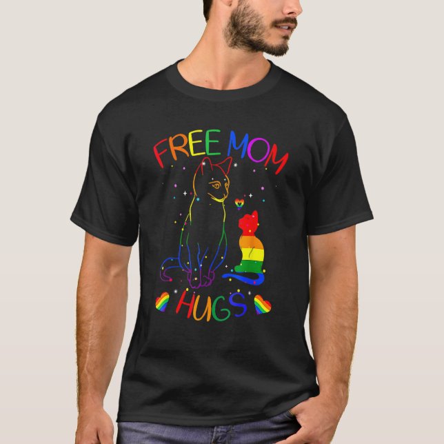 Free Mom Hugs Lgbt Cat Gay Pride Rainbow T Shirt (Framsida)