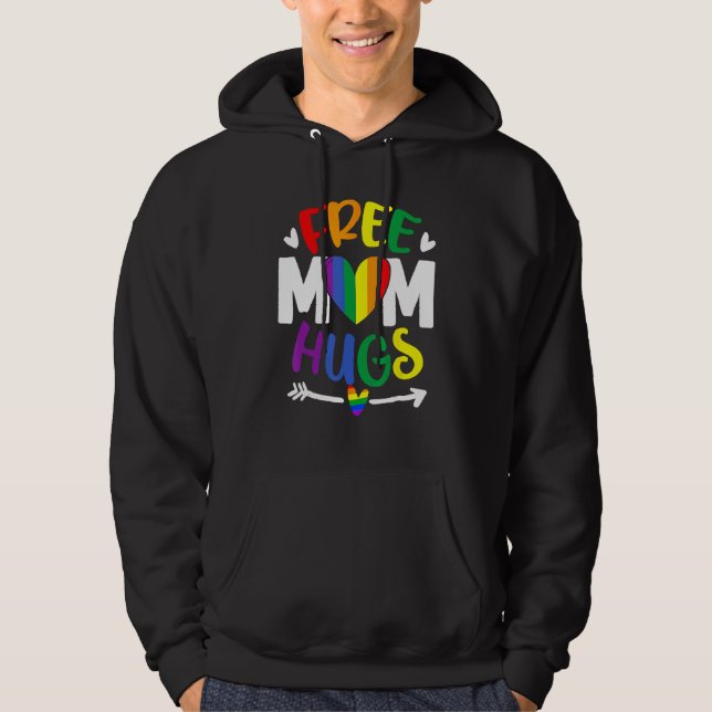 Free Mom Hugs Rainbow LGBT Lesbian Gay Trans Pride Hoodie (Framsida)