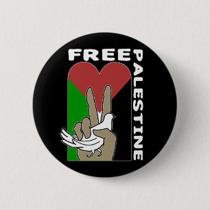 Free Palestine Dove Heart Fredstecken Black Knapp