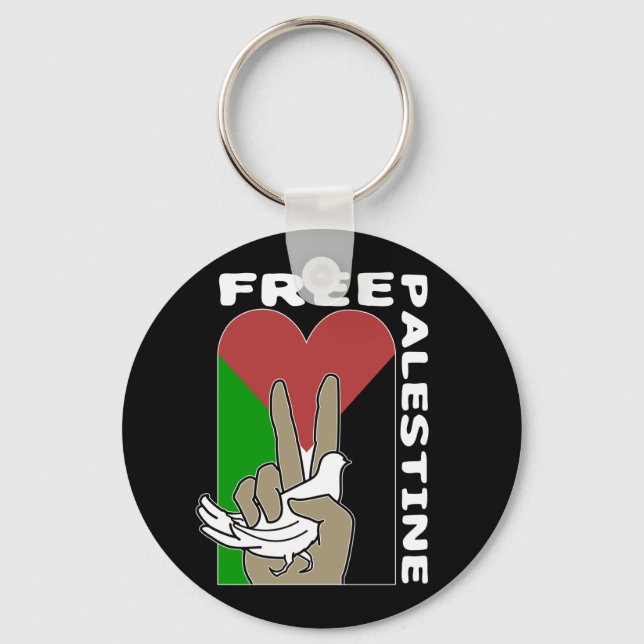 Free Palestine Dove Heart Fredstecken Black Nyckelring (Framsida)