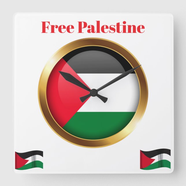 Free Palestine Emblem Flag Wall Clock Fyrkantig Klocka (Framsida)