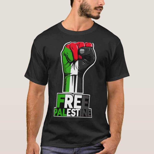 Free Palestine Flag of Palestine Palestinian fist  T Shirt (Framsida)