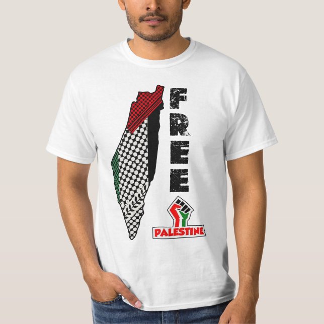Free Palestine keffiyeh map shirt Palestinian flag T (Framsida)