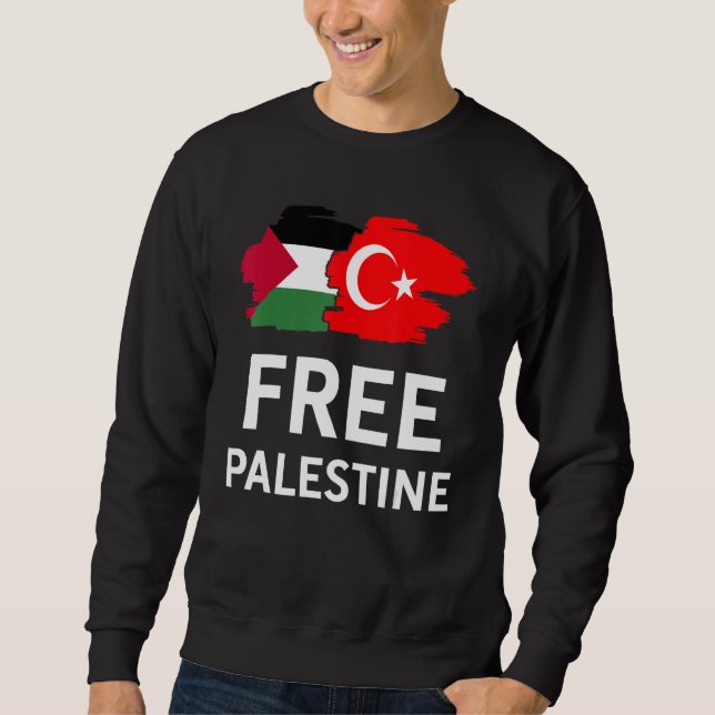 Free Palestine Turkish Turkey Support Palestinian Lång Ärmad Tröja (Framsida)
