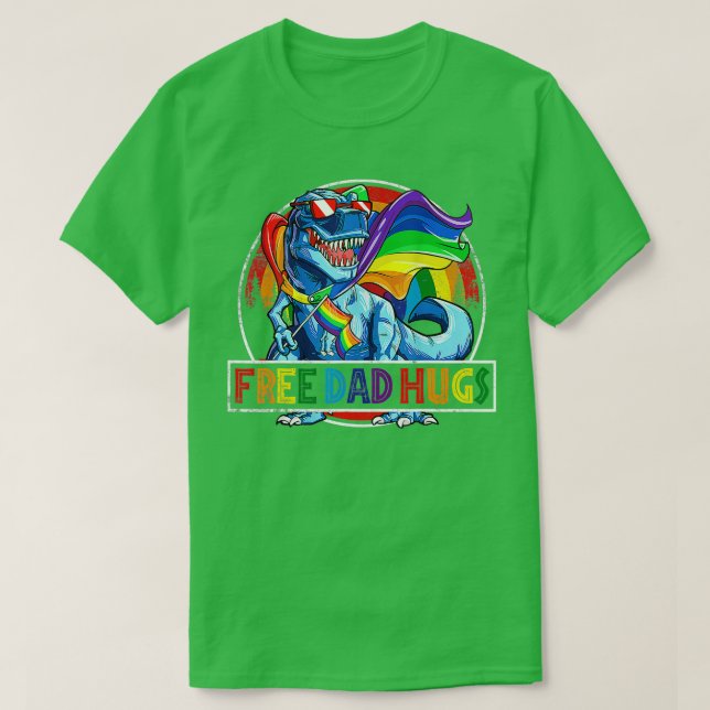 Free Pappa Hugs Dinosaur Rex Pappa LGB Pride Rainb T Shirt (Design framsida)