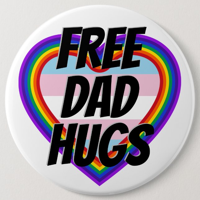 Free Pappa Hugs LGBT Pride Rainbow Heart Knapp (Framsida)