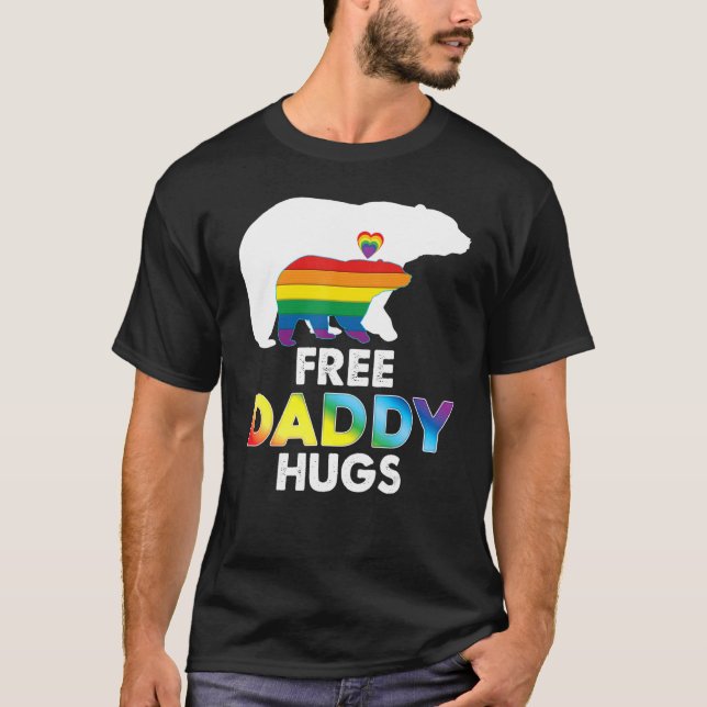 Free pappa Hugs Rainbow Bear Lgbt Pride Gay Lesbia T Shirt (Framsida)