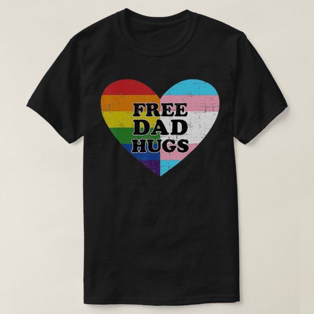 Free Pappa Hugs Rainbow Heart Flagga Gay LGB Pride T Shirt (Design framsida)