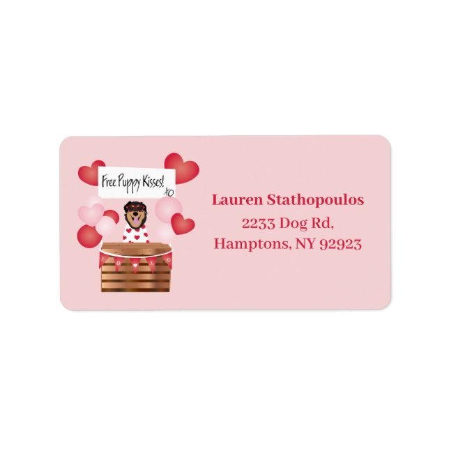 Free Puppy Kisses Valentine Hund Adressetikett (Framsidan)