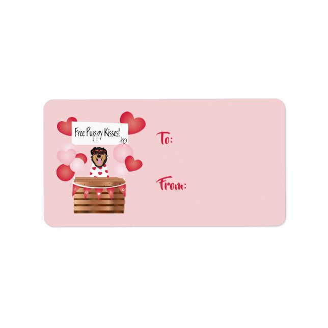 Free Puppy Kisses Valentine Hund Adressetikett (Framsidan)
