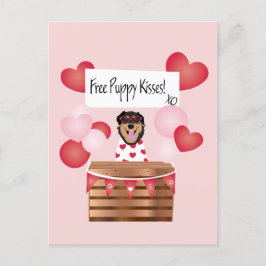 Free Puppy Kisses Valentine Hund Rosa Vykort