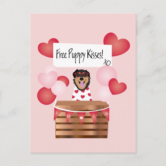 Free Puppy Kisses Valentine Hund Rosa Vykort (Framsida)