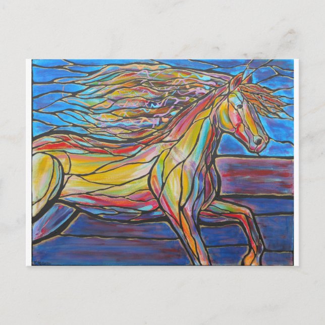 "Free Rein" Horse Art Mosaic/Stached Glass Stil! Vykort (Framsida)