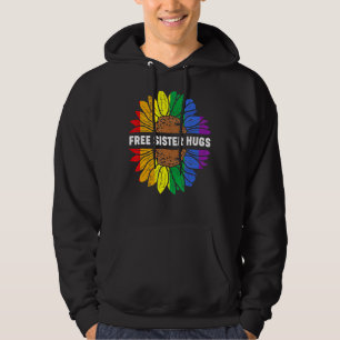 Free Sister Hugs LGB Daisy Rainbow Flower Hippie Hoodie