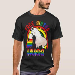 Free Sister Hugs Two Llamas Proud Lgbt Rainbow Fam T Shirt